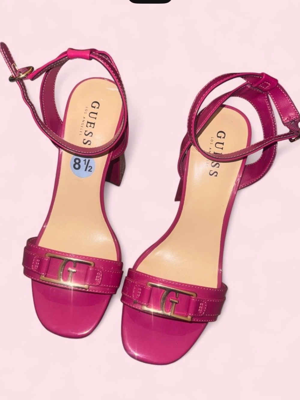 GUESS Fuchsia Ankle-Strap Block Heel Sandals